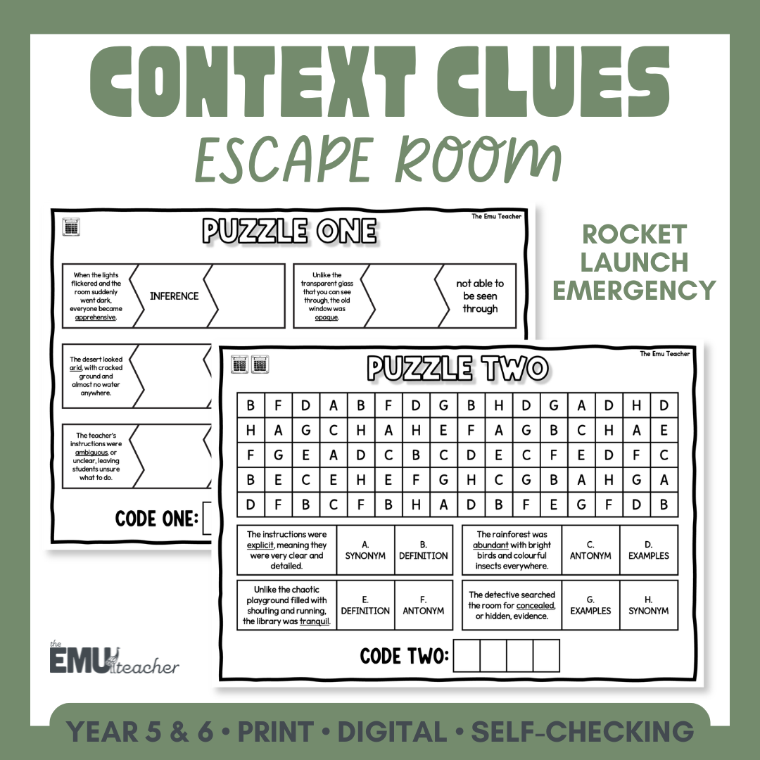 Year 5 & 6 Context Clues Escape Room | Vocabulary in Context & Reading Comprehension