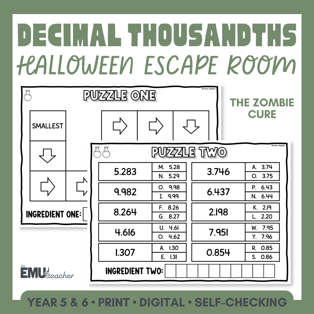 Halloween Math Escape Room | Decimal Thousandths | AC9M5N01