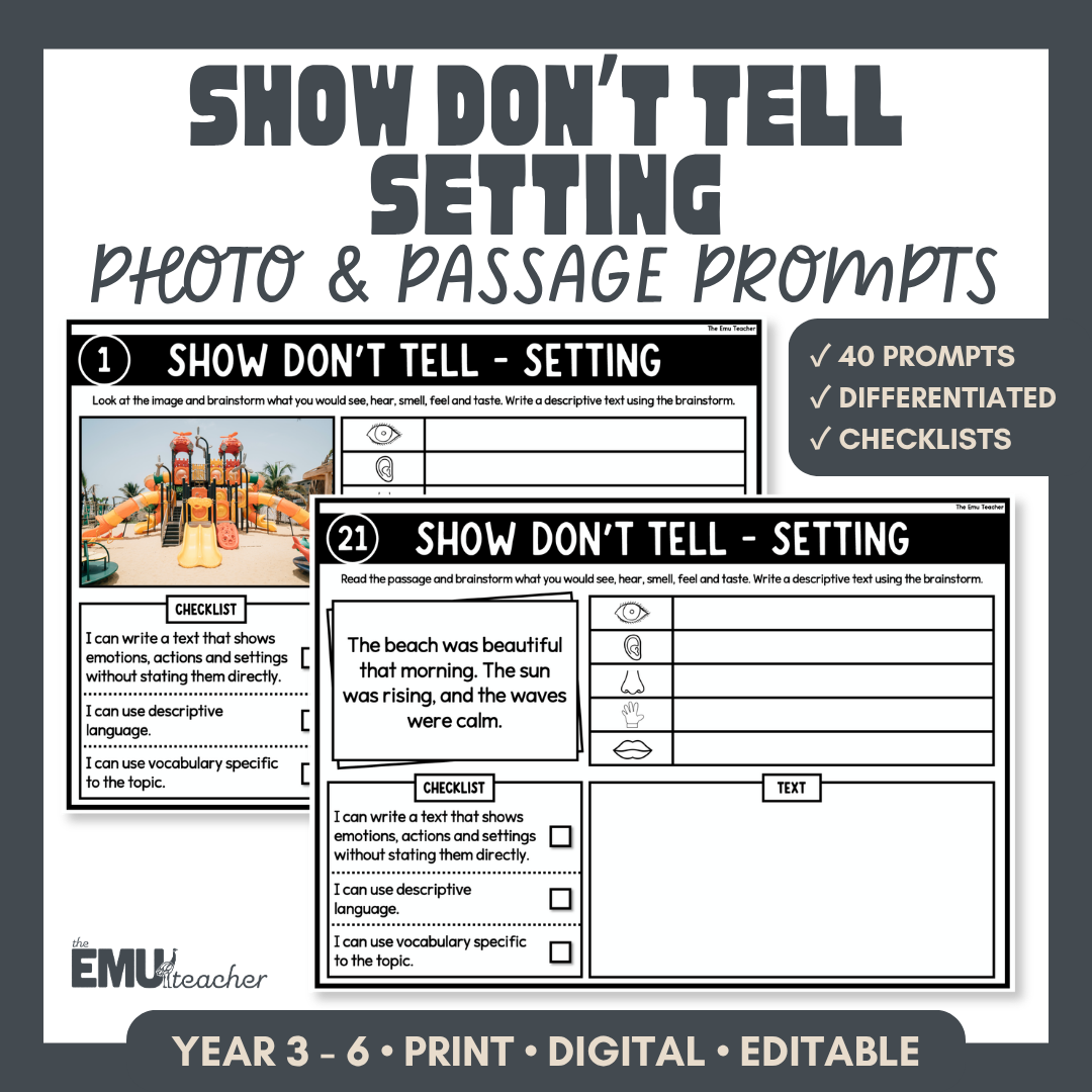 Show Don't Tell Setting Picture & Passage Prompt Cards