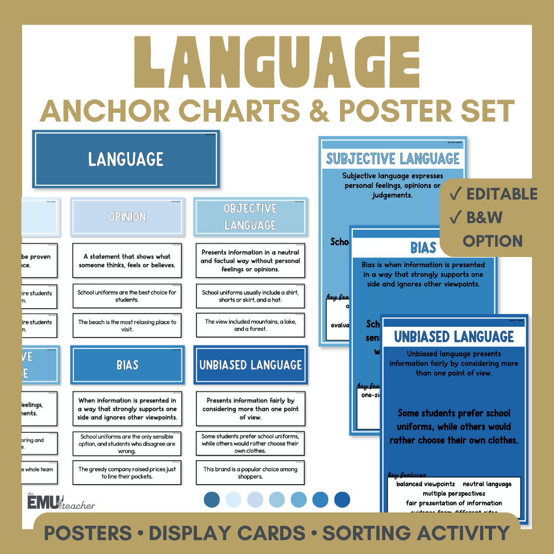 Language Anchor Chart & Poster Set | Blues