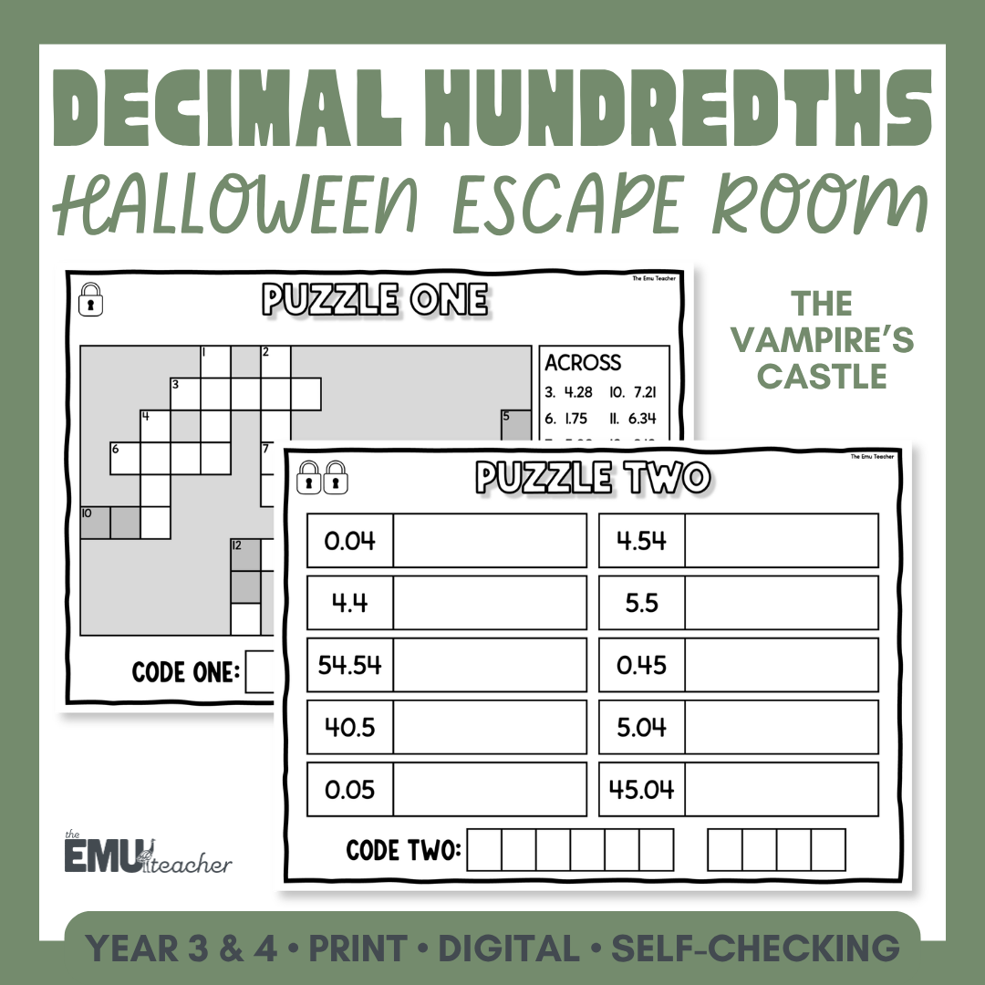 Halloween Math Escape Room | Decimal Hundredths | AC9M4N01