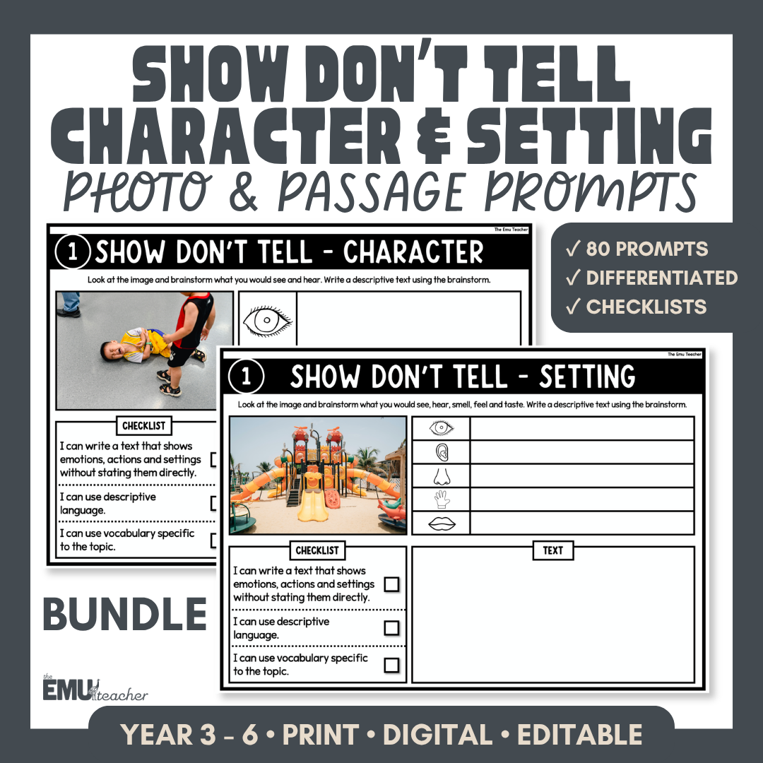 Show Don't Tell Character & Setting Prompt Card Bundle