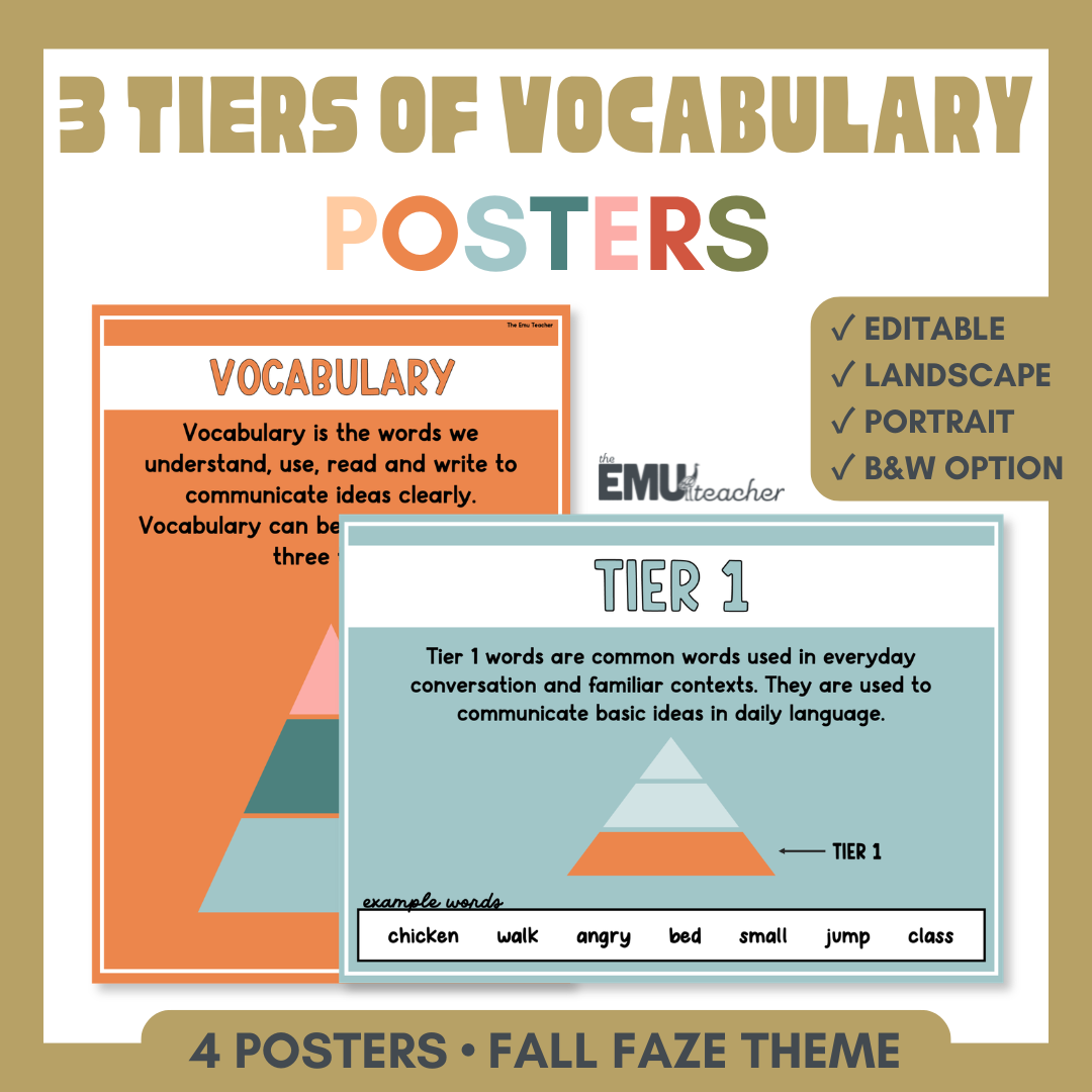Tier 1, Tier 2 & Tier 3 Vocabulary Posters | Fall Faze