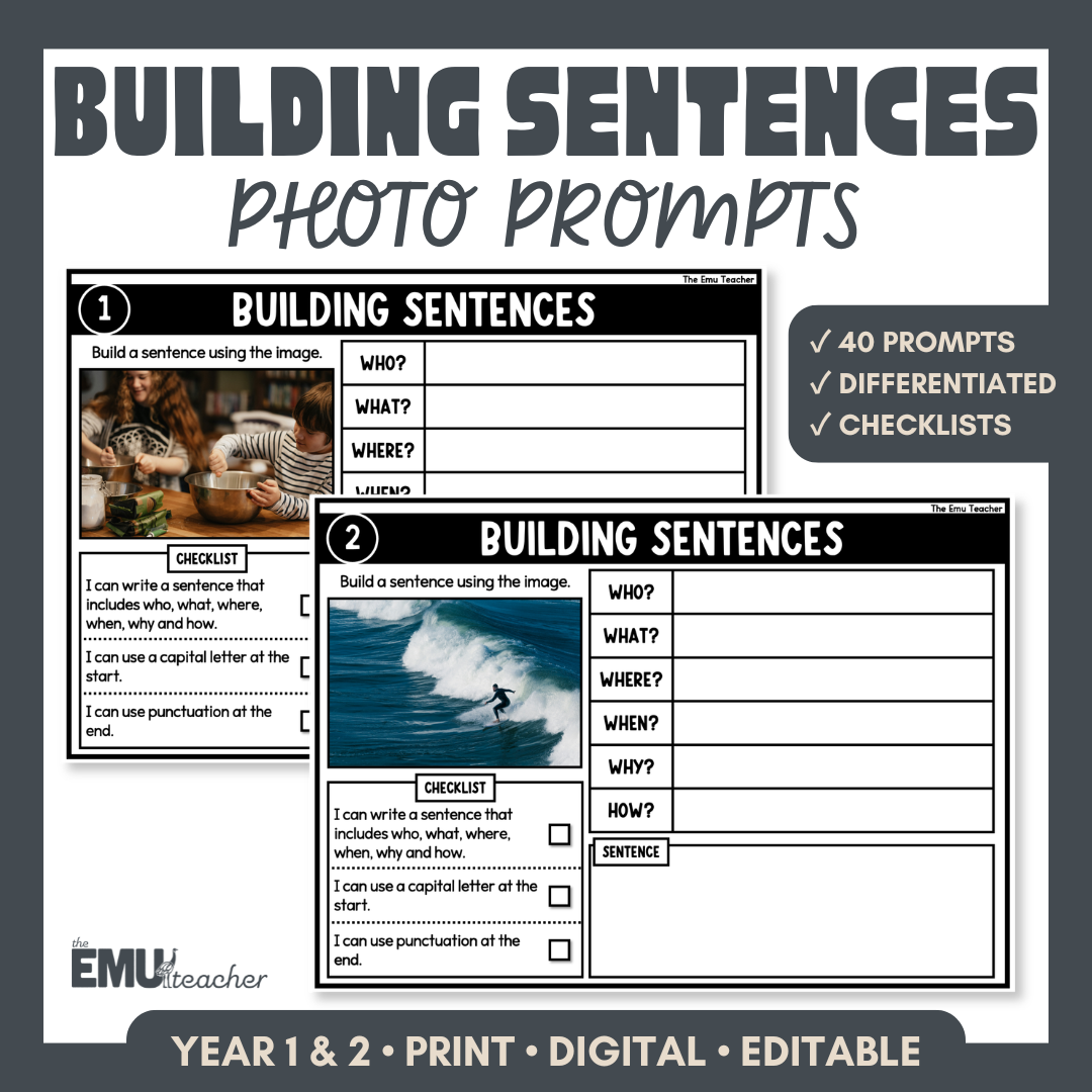 Building Sentences Photo Prompts | Complete Sentence Writing