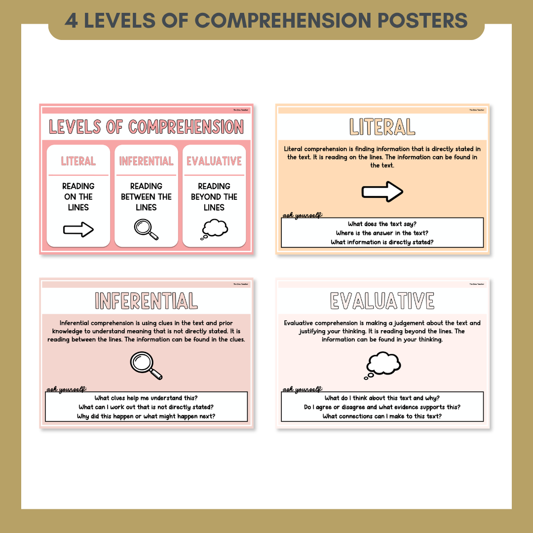 Levels Of Comprehension Anchor Chart & Poster Set | Dawn Gaze