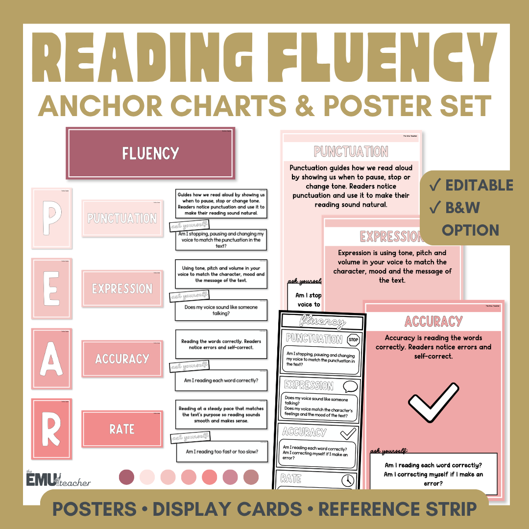 Reading Fluency Anchor Chart & Poster Set | Rosy Haze