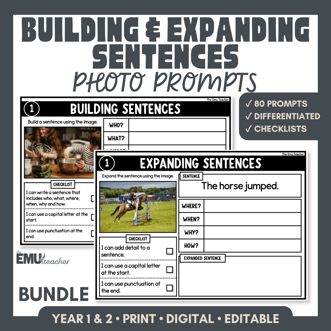 Building & Expanding Sentences Photo Prompts Bundle | Sentence Writing