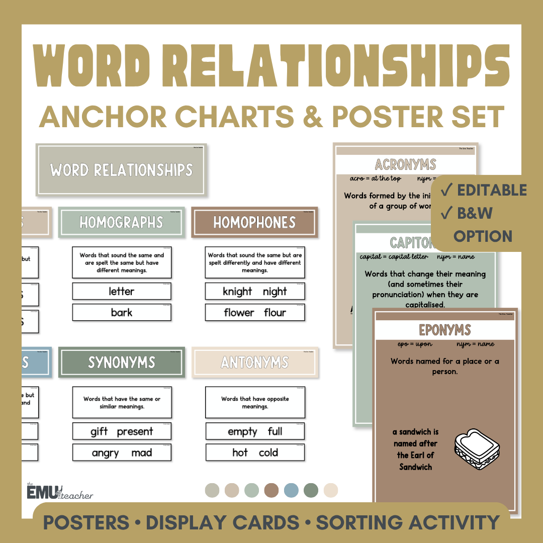 Word Relationships Vocabulary Anchor Chart & Poster Set | Natural