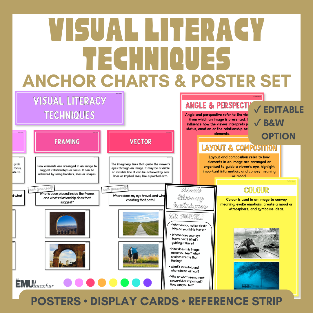 Visual Literacy Techniques Anchor Chart & Poster Set | Brights