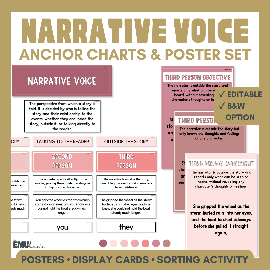 Narrative Voice & Point Of View Anchor Chart & Poster Set | Rosy Haze