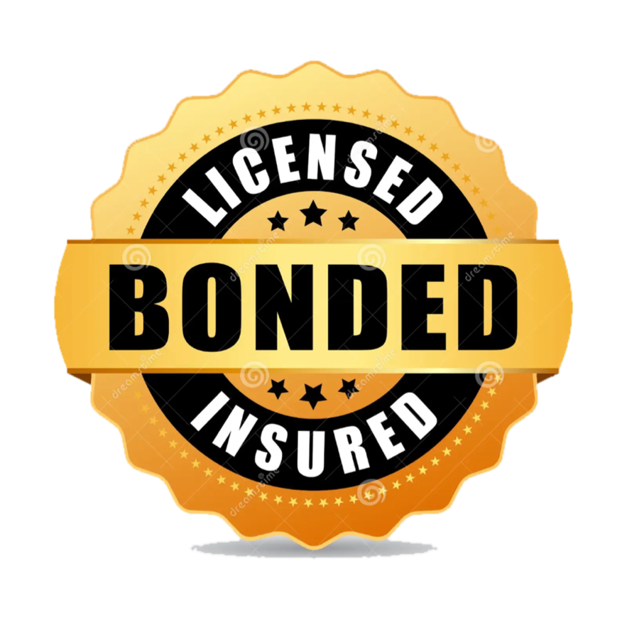 Gold badge with black and white text reading "Licensed" and "Insured," featuring a bold "Bonded" label across the center.