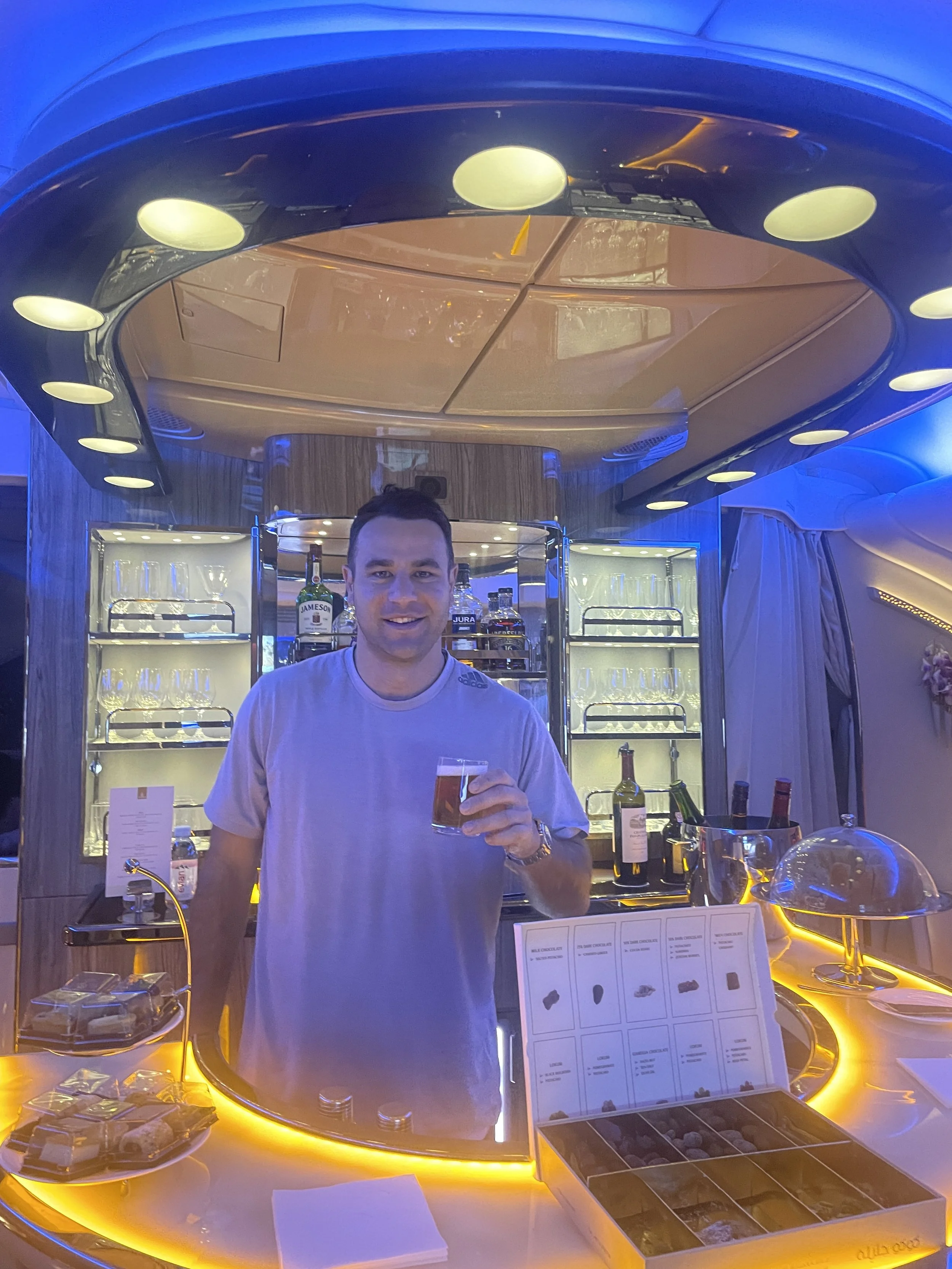 Ben O'Keeffe at the emirates business class bar