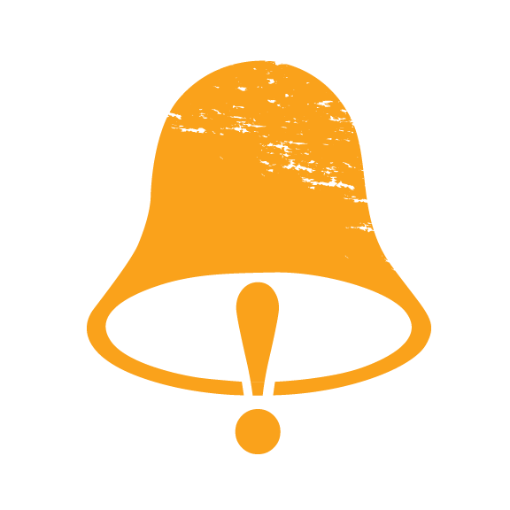 Orange bell with a distressed texture and an exclamation point as the ringer.
