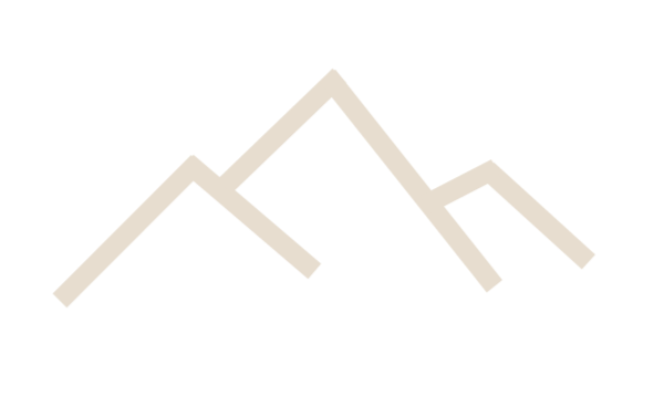 Outline drawing of mountain peaks with black background.