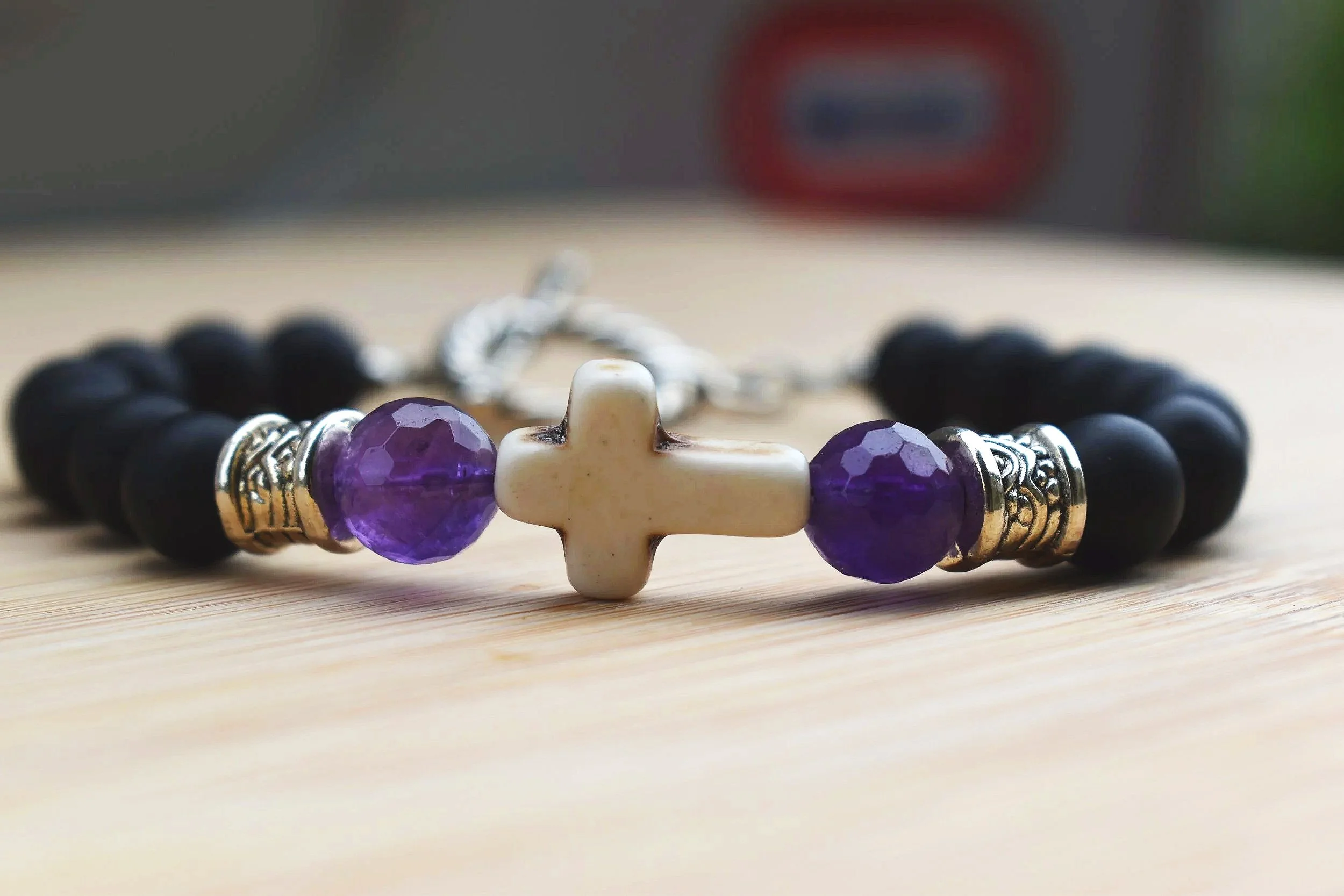 Black Onyx & Amethyst Faith Bracelet