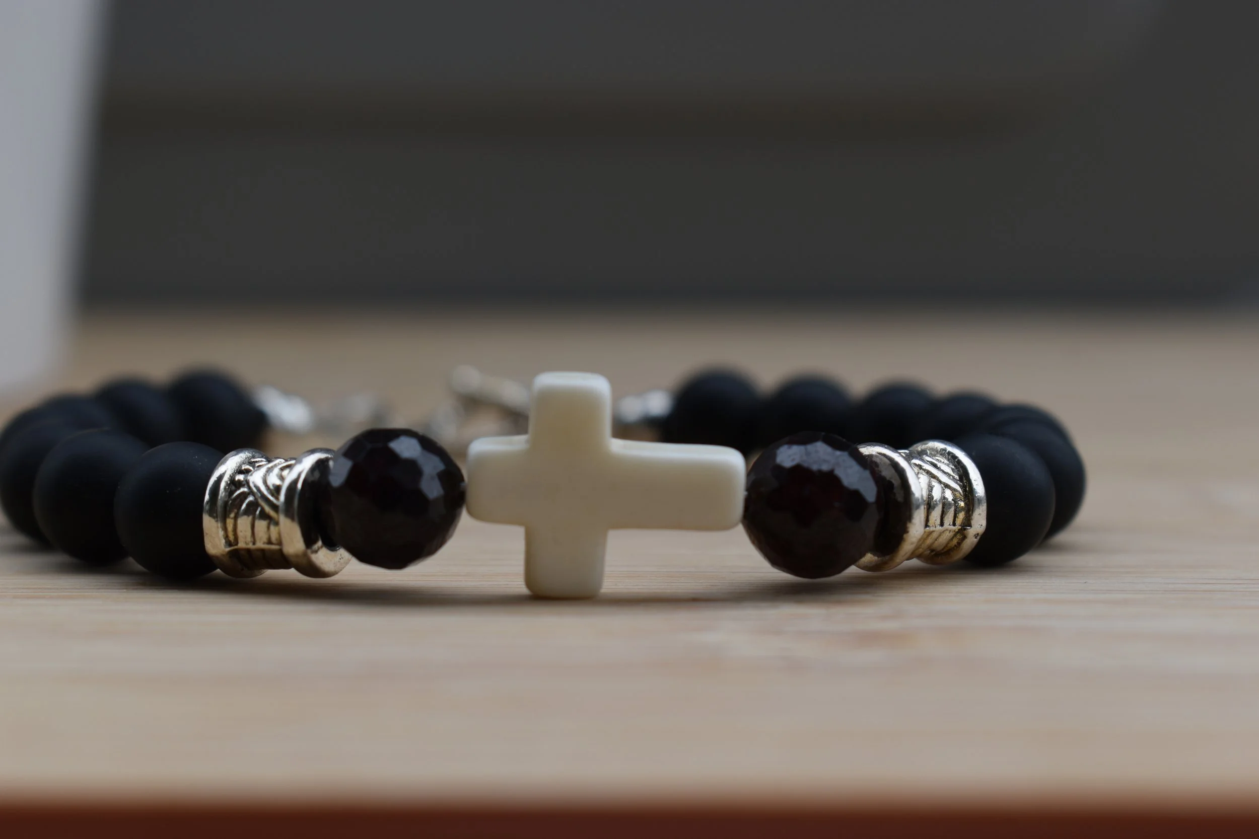 Black Onyx & Red Garnet Faith Bracelet with Small Toggle and Clasp Closure