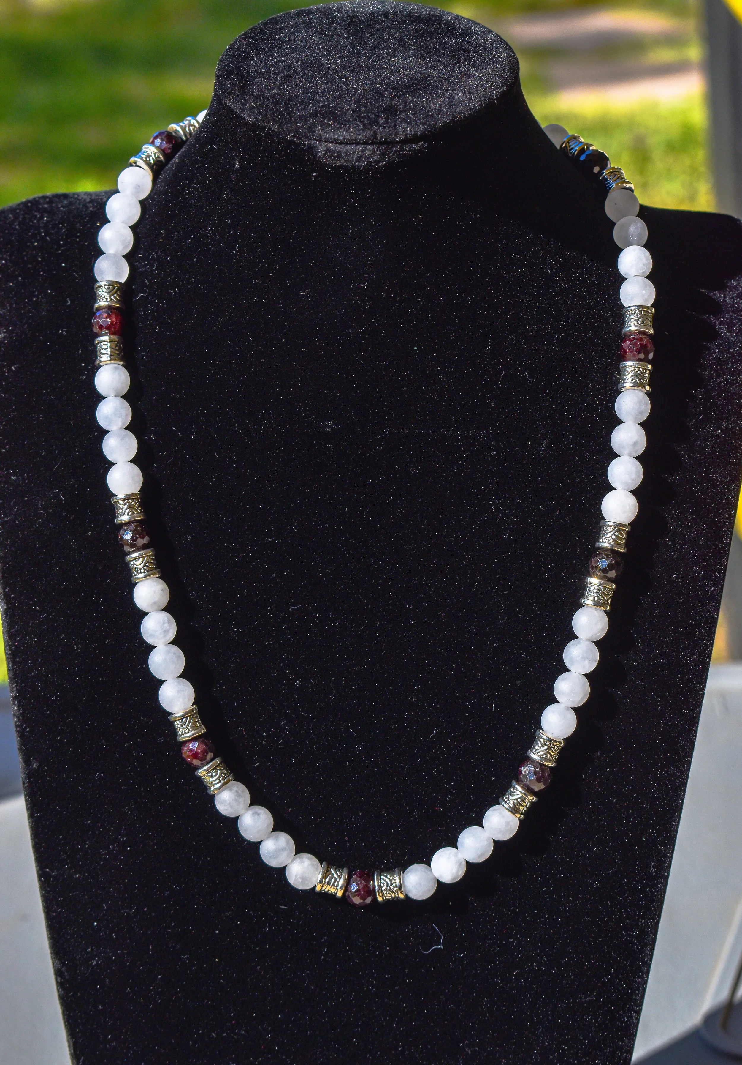 Refined - White Jade & Red Garnet