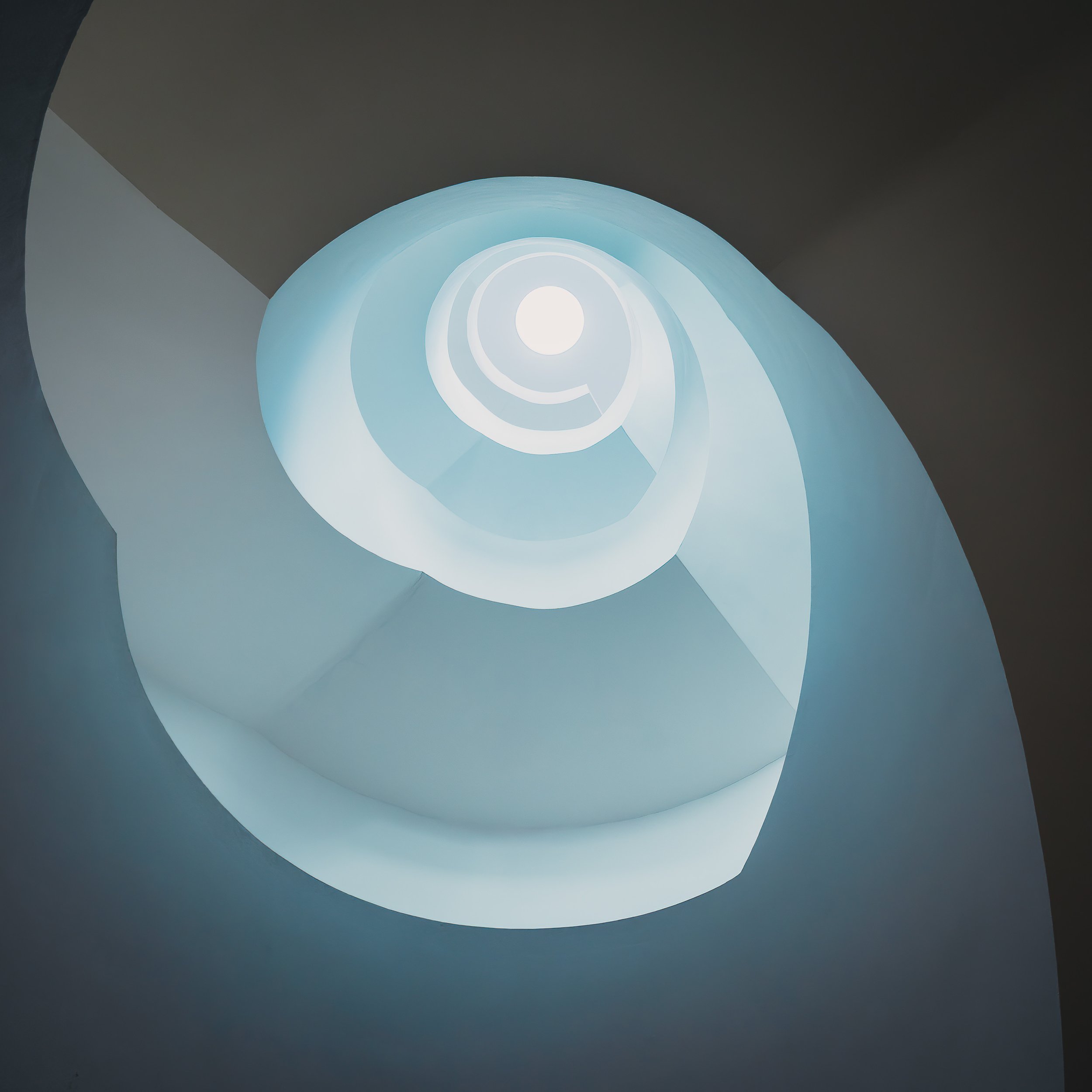 Spiral staircase viewed from above inside the Jewish Museum in Frankfurt