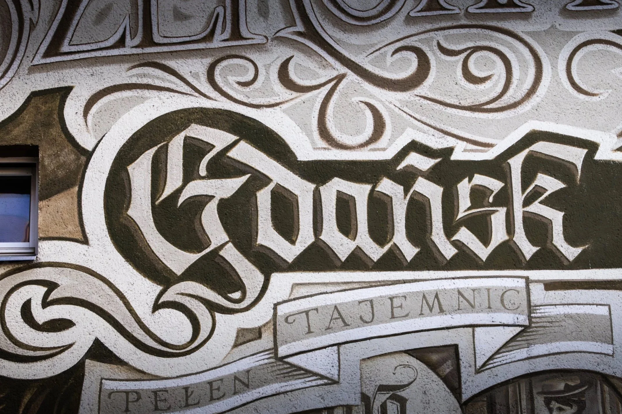 Architectural detail on a historic building in Gdańsk in the early morning.