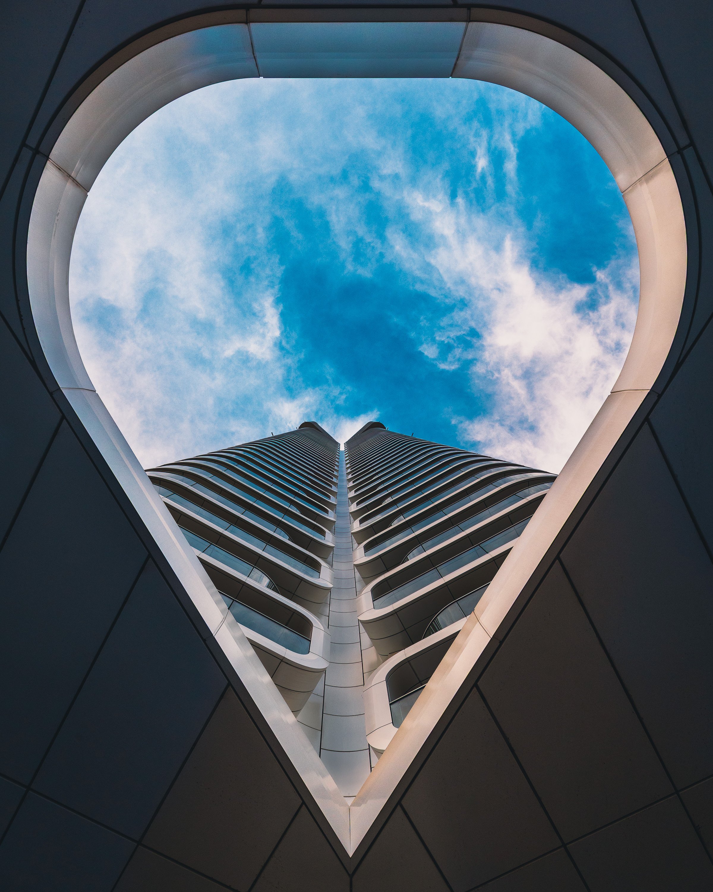 Geometric architectural detail at Skyline Plaza in Frankfurt