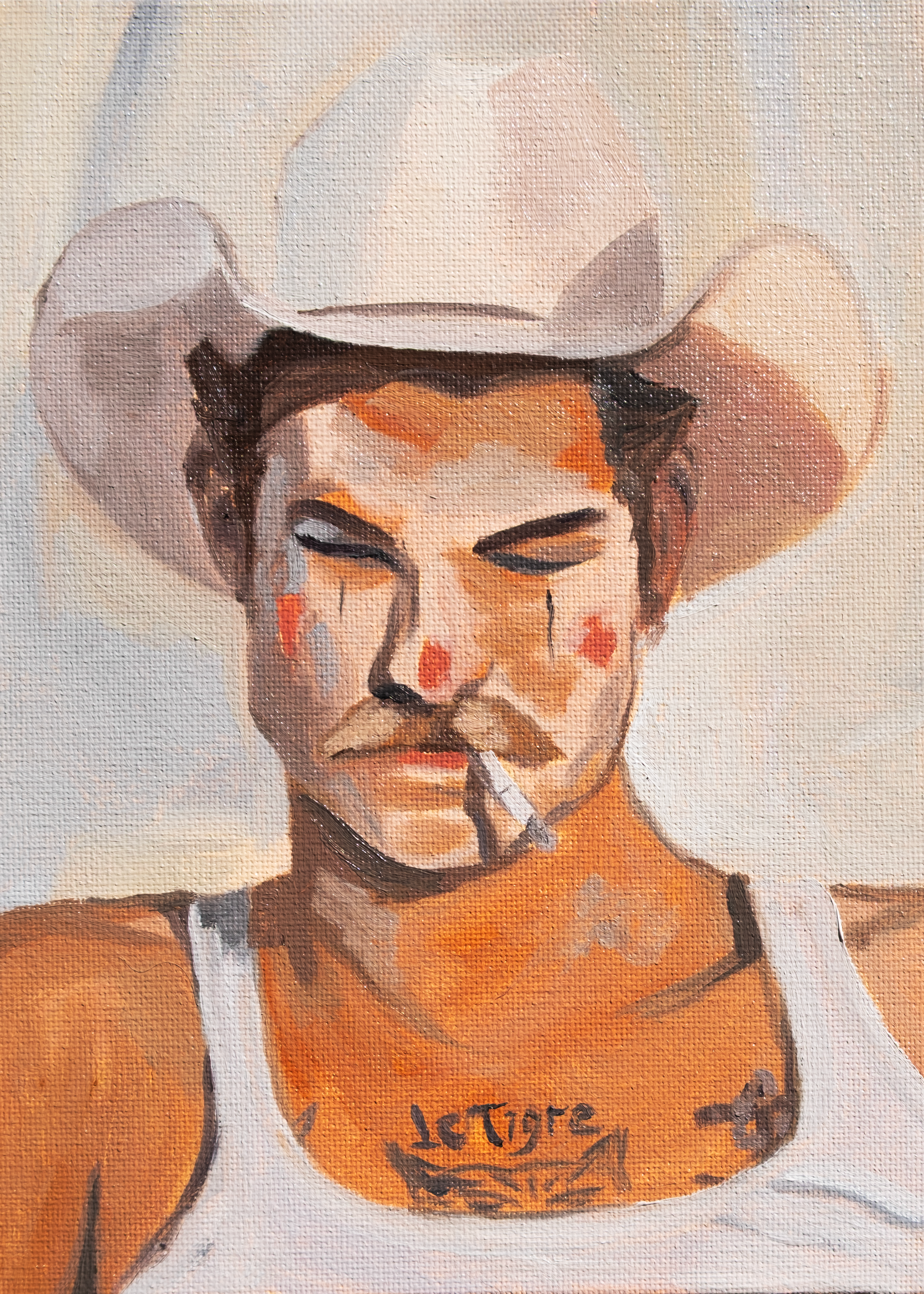 Haiku: The rodeo clown \  Yellow Ochre, Black, Red, White \ It's the Zorn palette