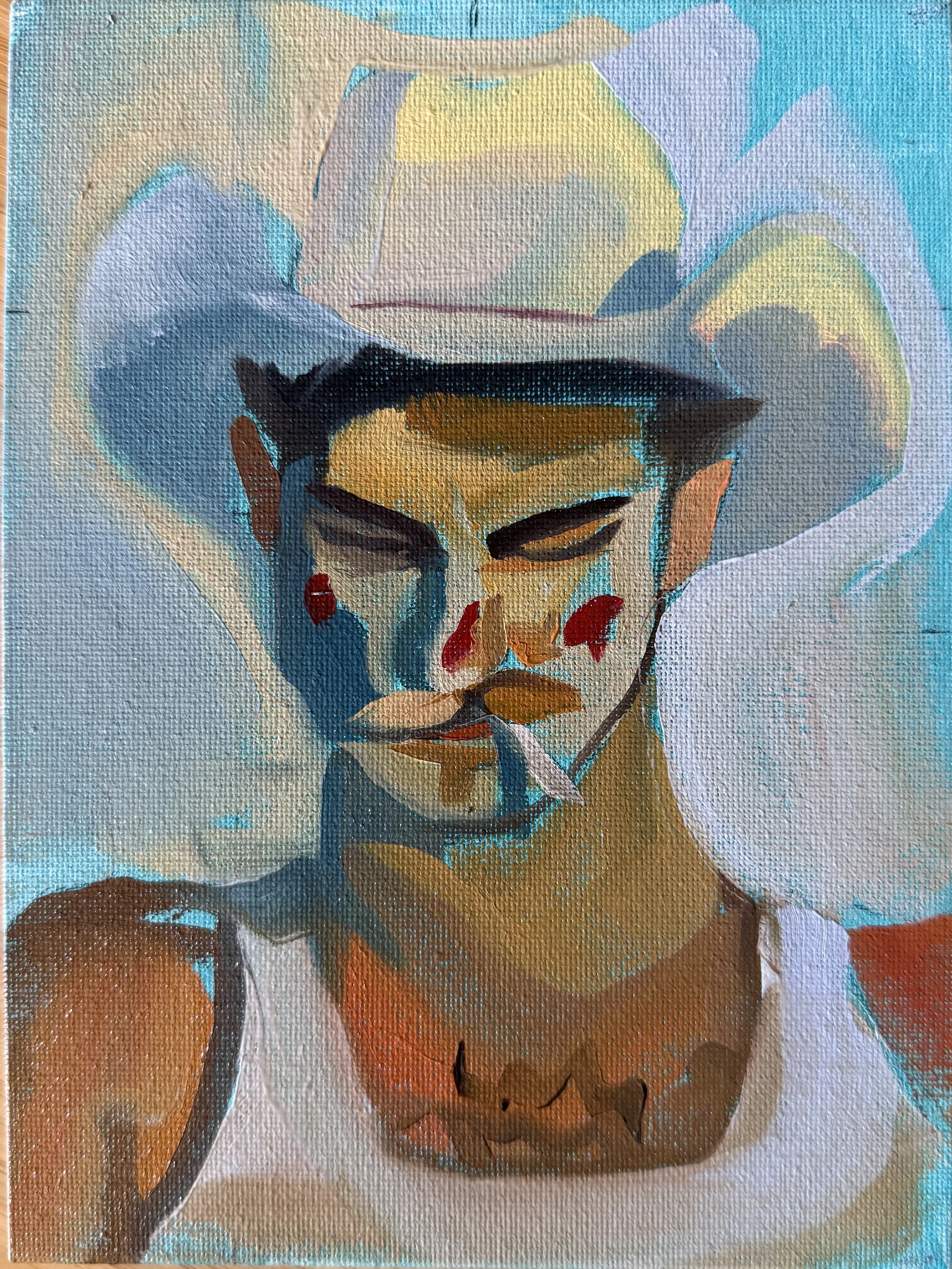 Haiku: The rodeo clown \
in 67 brush strokes \
That's right, six seven
