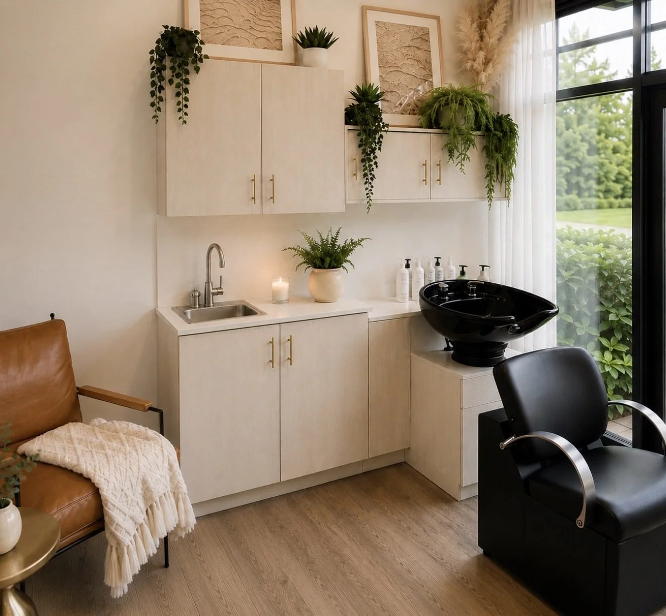 Shampoo area in a private hair salon in Powell, Ohio designed for a relaxing and personalized salon experience