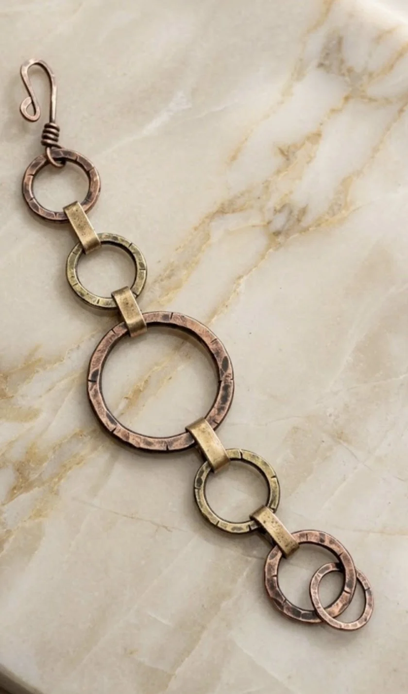 Interlinked Circles Copper and Brass Bracelet