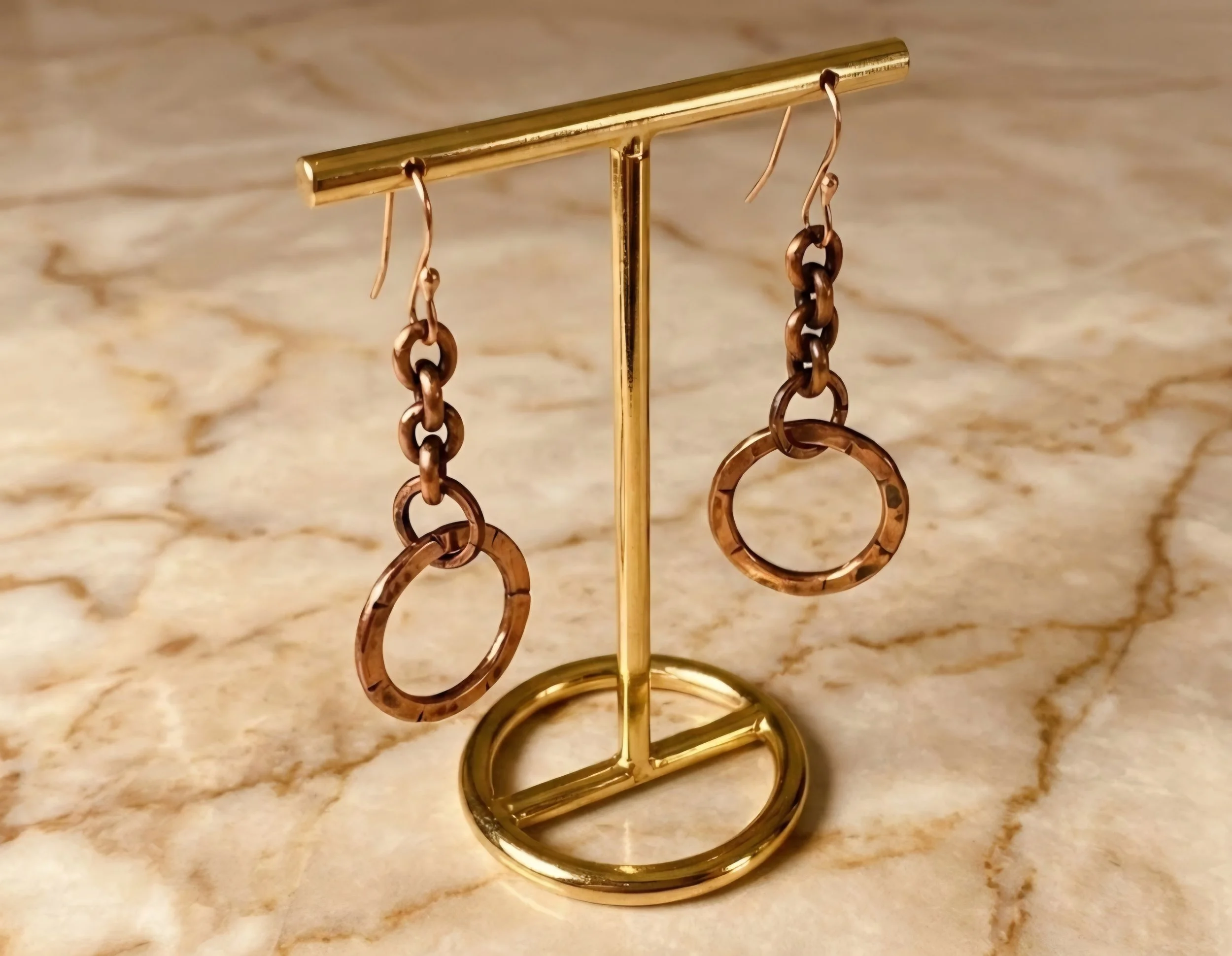 Circles Copper chain Earrings