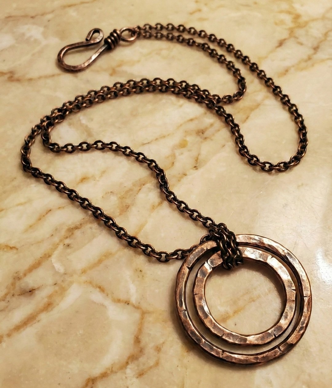 Rustic Copper Double Circle Necklace
