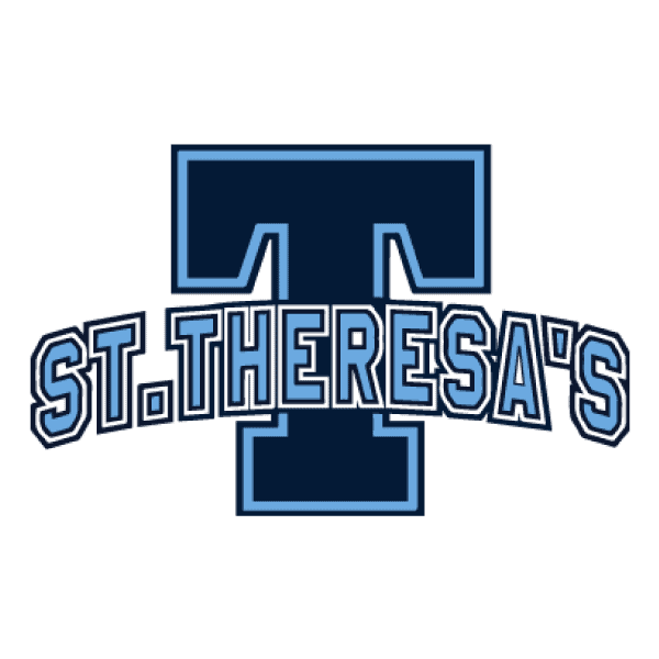 Logo with a large letter T and the text "St. Theresa's" overlaid.