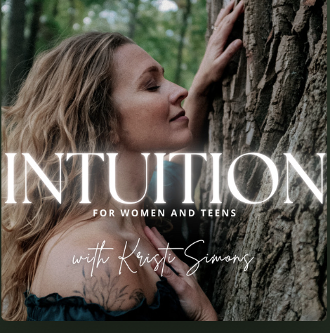 Close-up of a woman with long hair gently touching a tree trunk with her eyes closed