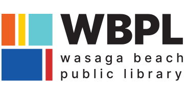 Logo of Wasaga Beach Public Library with colorful squares and black text