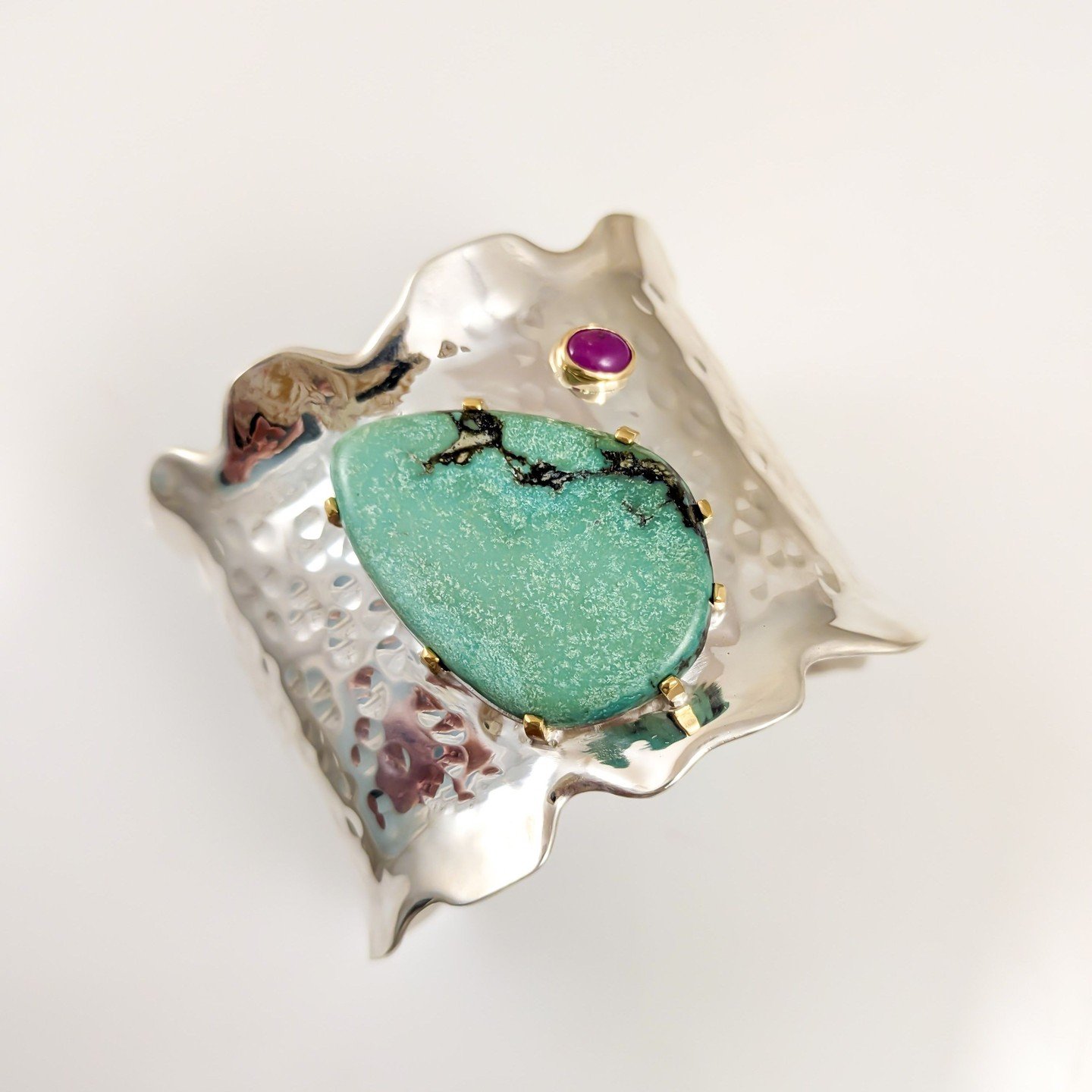 Come see what's new! There's something so magical and happy about this cuff. Made with sterling silver, turquoise and ruby by Bill Wismar Designs. We're open Wednesday-Friday, 10am-5pm.