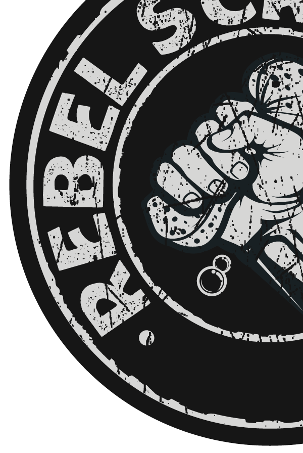 Close-up of a watch with a distressed design featuring a fist clutching a chain in the center, with the words 'Rebel Scum' partially visible around the edge.