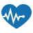 A blue heart with a heartbeat line across it.