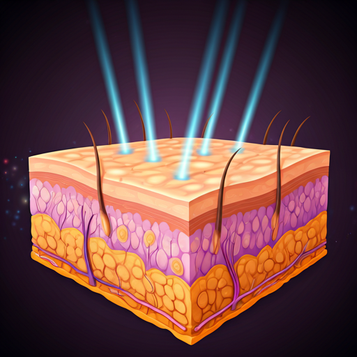 A digital illustration of skin layers showing UV rays penetrating the outer skin.