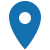 A blue location pin icon on a white background.