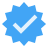 Blue ribbon badge with a star in the center.