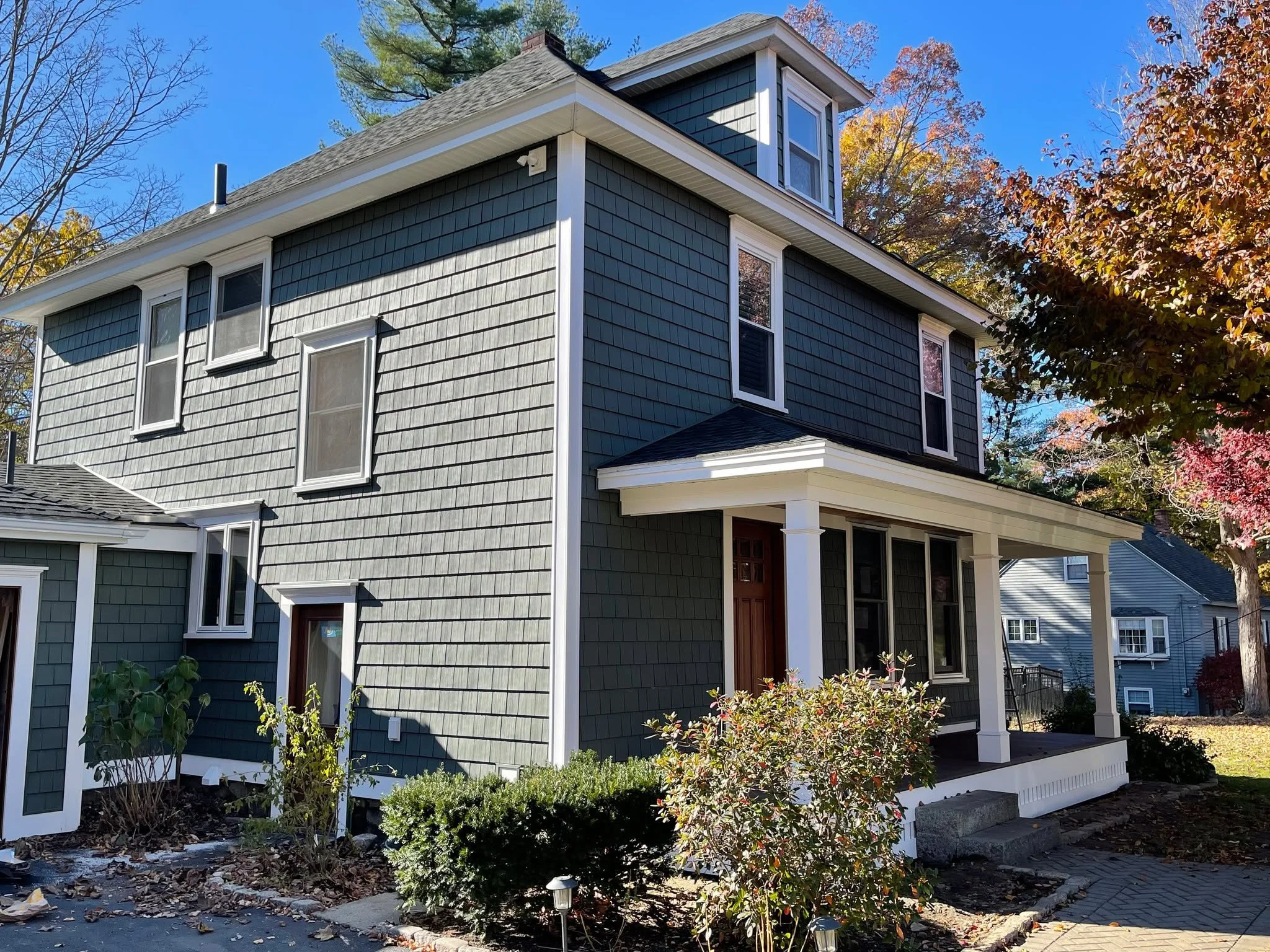 Full exterior remodel. Taken down to the sheathing.

- New vinyl cedar impressions
- Custom window trim
- PVC trim that won&rsquo;t rot or peel
- New front porch
- Garage entry that finally makes sense

🔨 pricerightconstruction.com