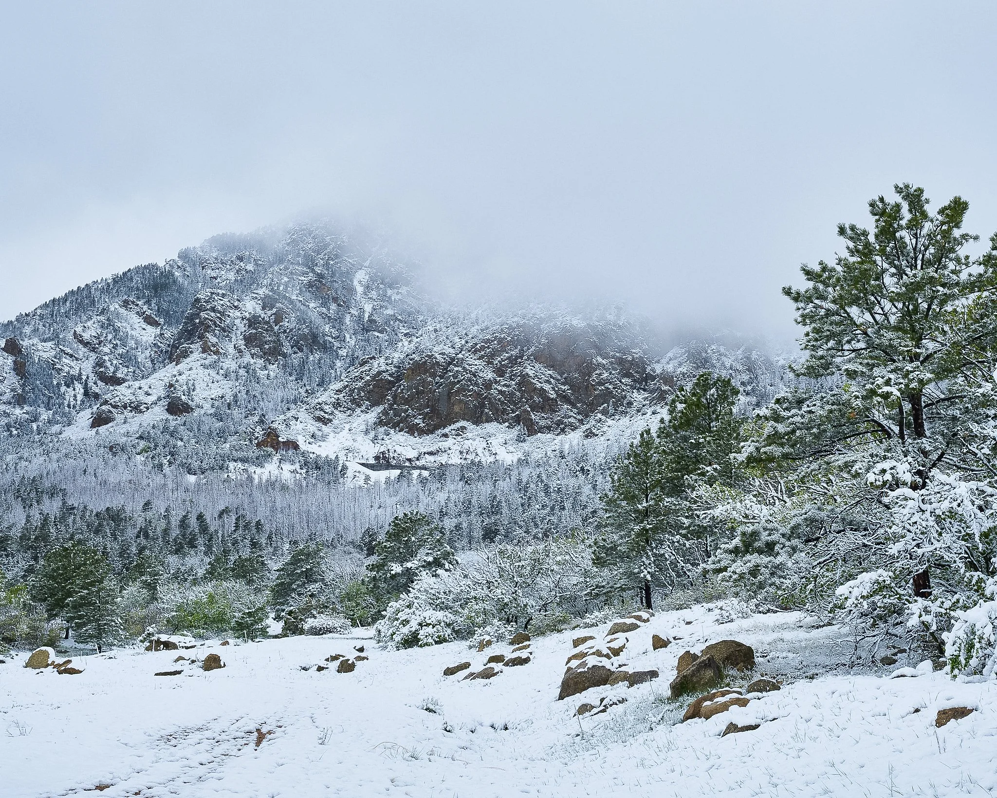 Snow-covered Cheyenne Mountain