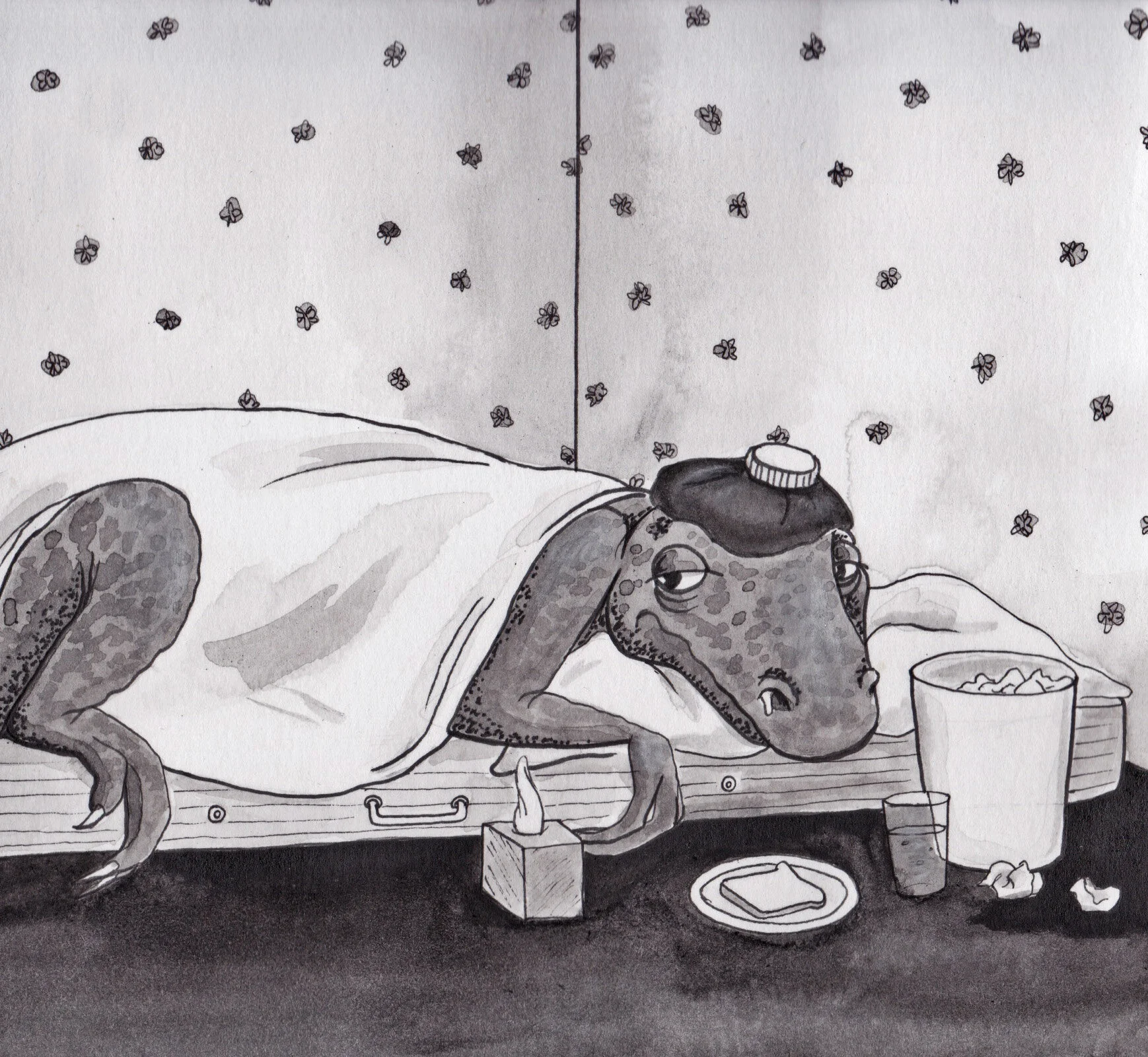  Ink wash painting, Inktober + PRIMAL 2020 prompt “Dis Ease” 