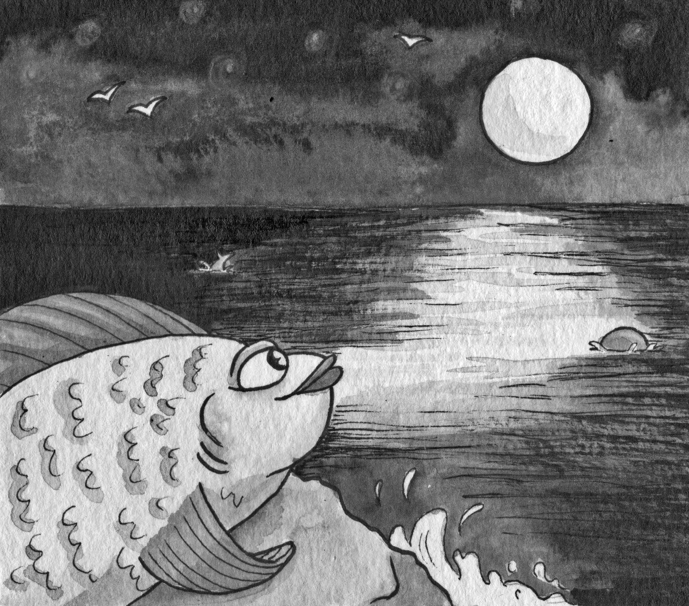  Ink wash painting, Inktober 2020 prompt “Fish” 