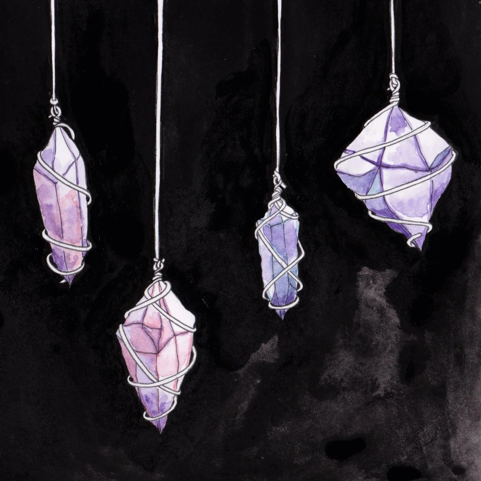  Ink &amp; Watercolor, “Crystal,” 2021  Inktober prompt “Crystal” 