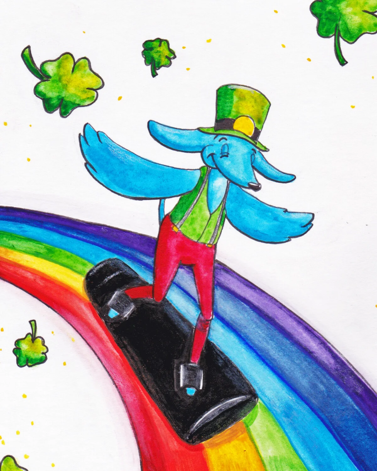  Watercolor, “Riding the Rainbow” 2021 
