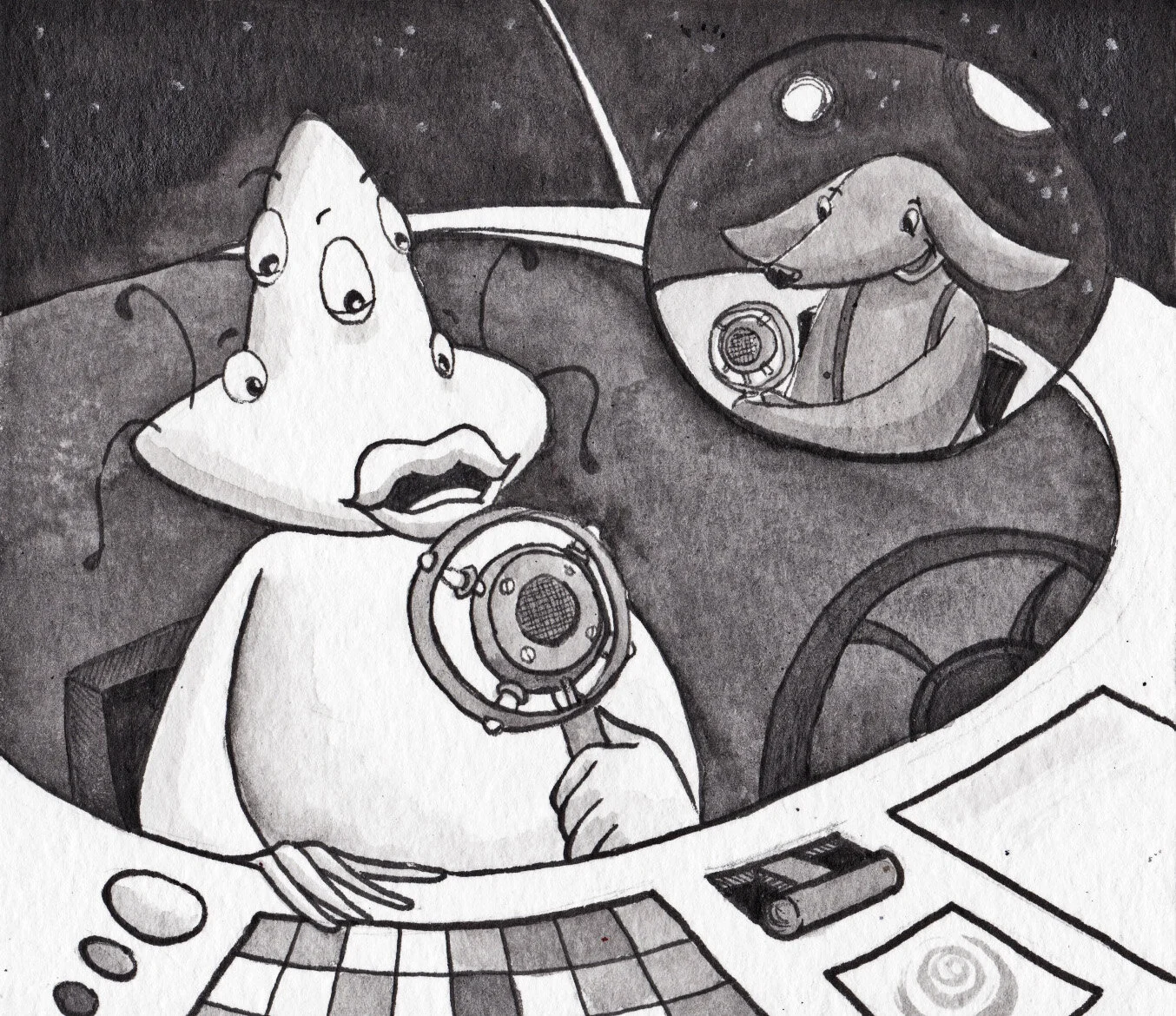  Ink wash painting, Inktober 2020 prompt “Radio” 