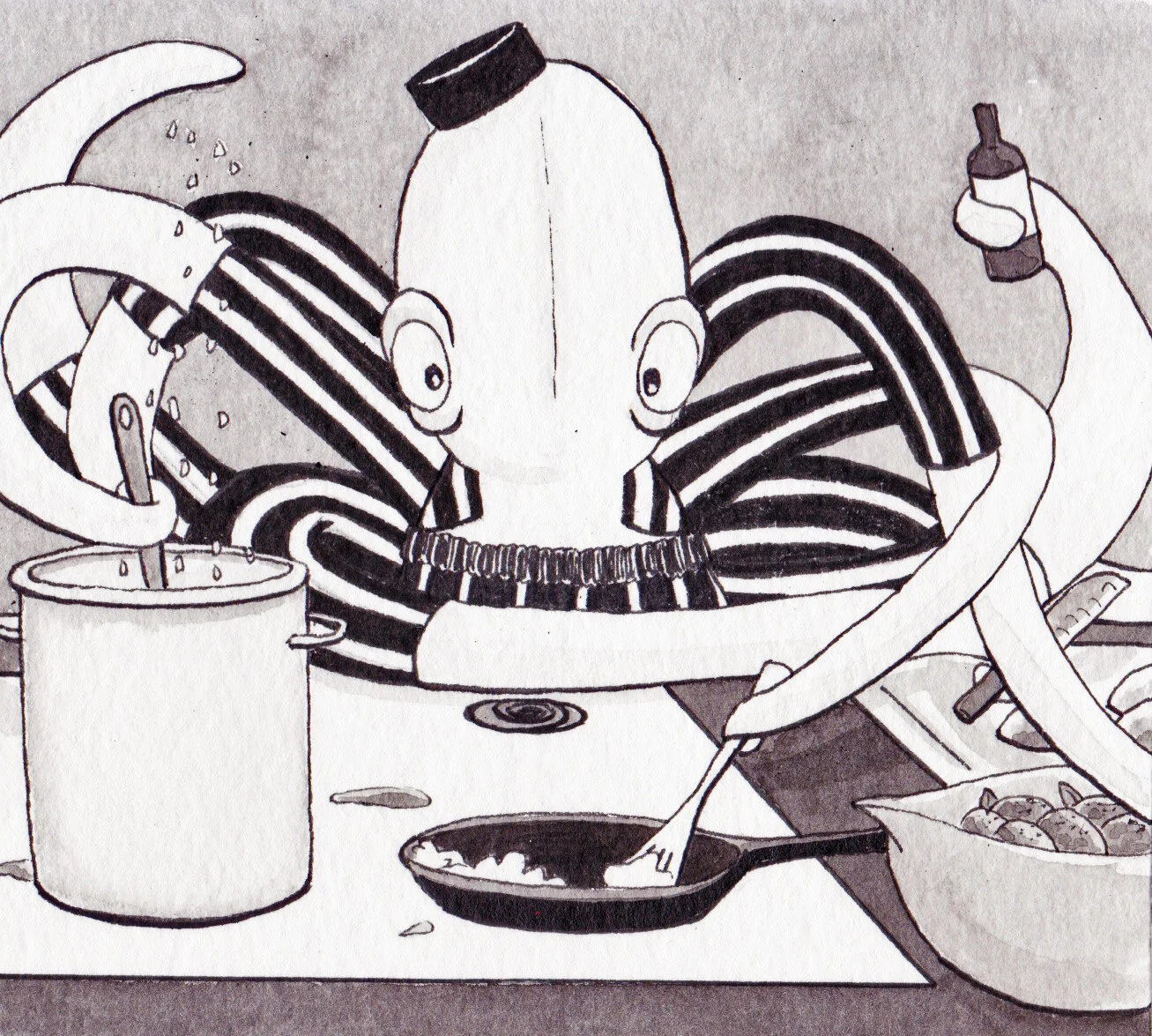  Ink painting, Inktober 2020 prompt “Chef” 