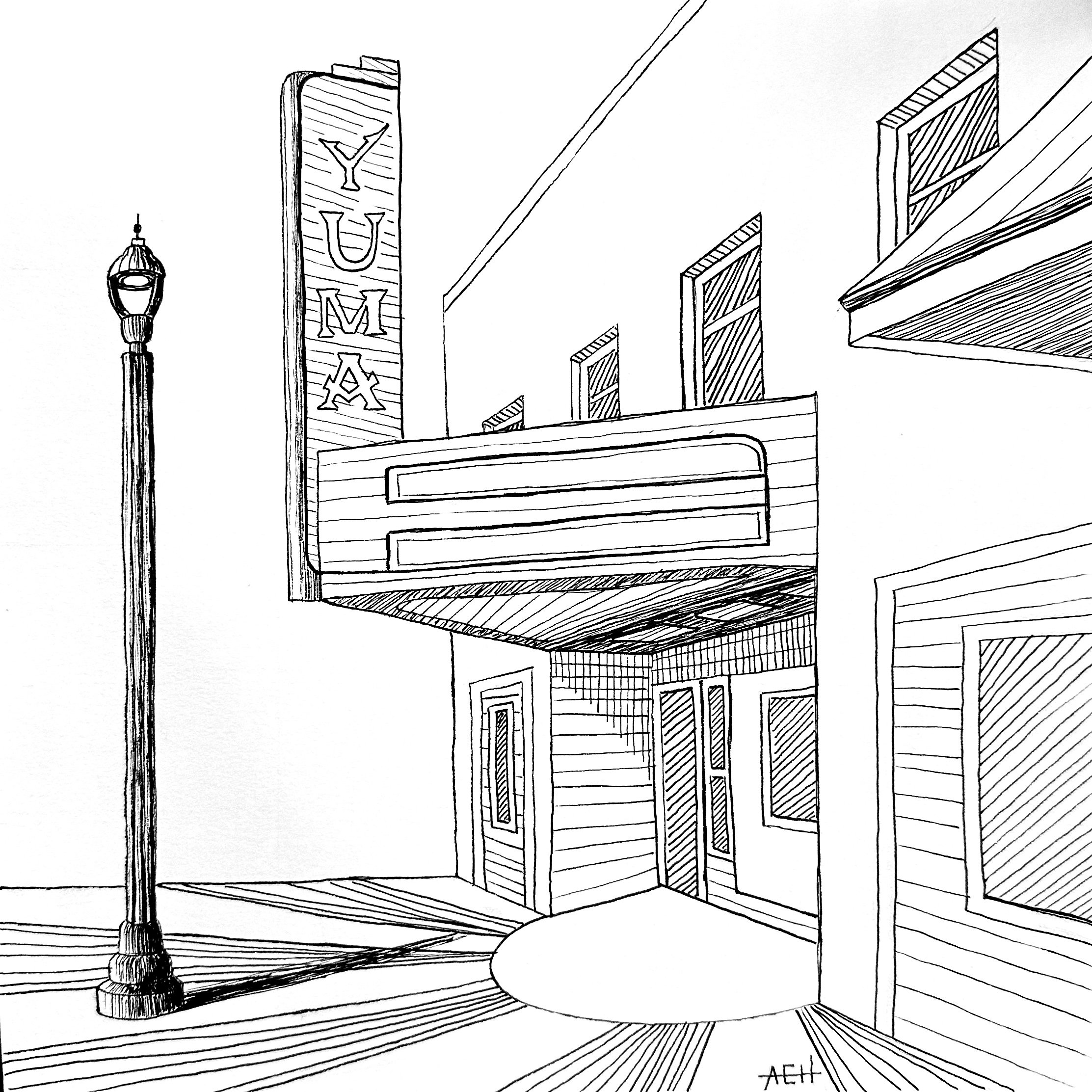 *PREORDER* Yuma Theatre Ink Drawing Fine Art Print
