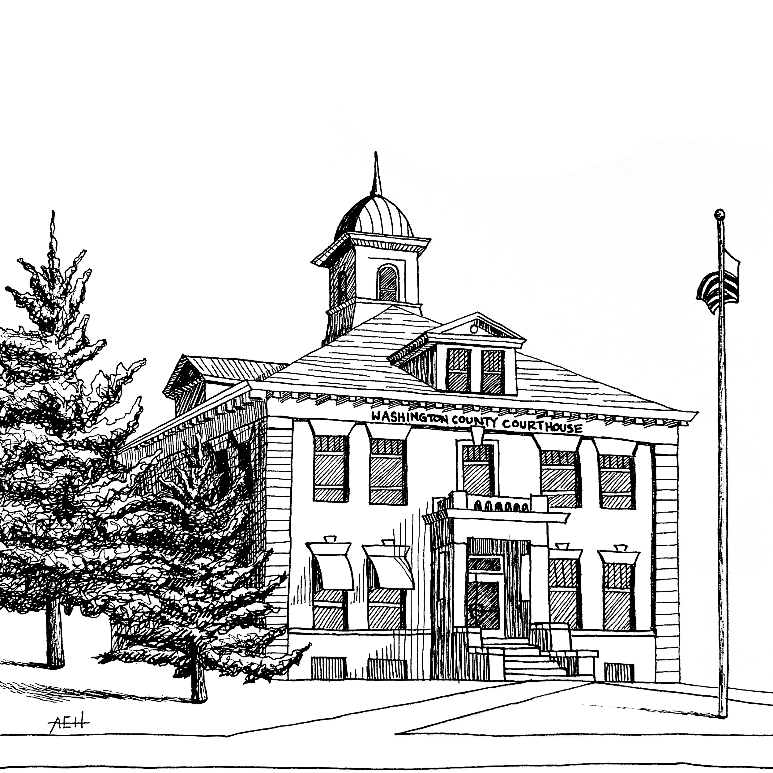 *PREORDER* Courthouse Ink Drawing Fine Art Print