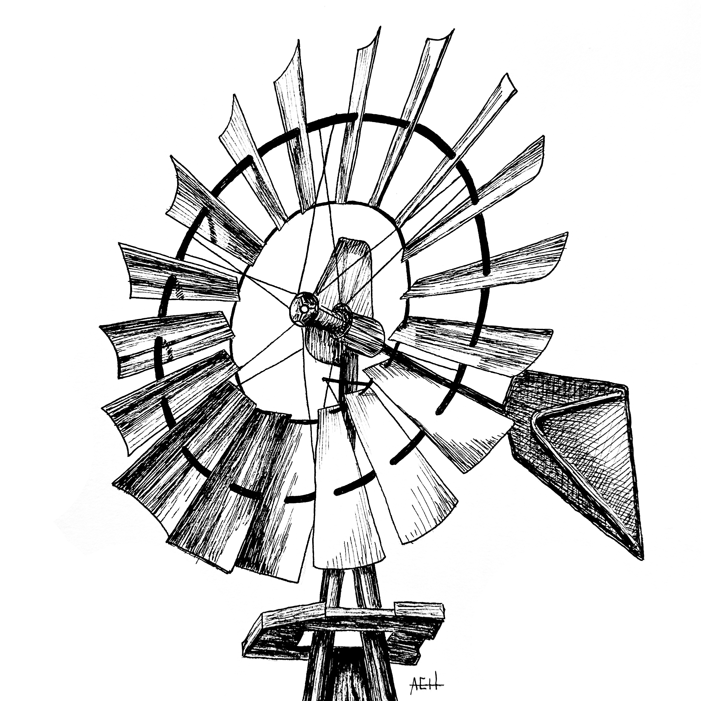 *PREORDER* Windmill Ink Drawing Fine Art Print